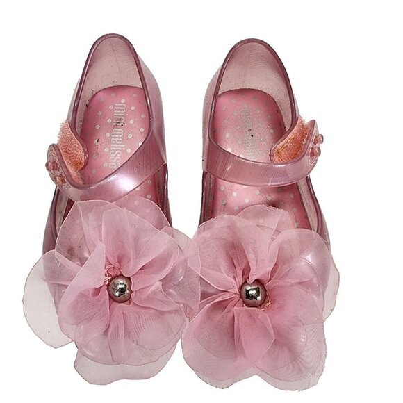 Mini Melissa Kids' Mini Ultragirl Chic mary jane Flower Pink Toddler Size 5 - Picture 1 of 13